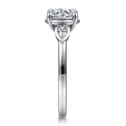 New Gabriel & Co. Ebony - 14K White Gold Round Three Stone Diamond Engagement Ring