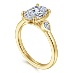Gabriel & Co. Ebony - 14K Yellow Gold Oval Three Stone Diamond Engagement Ring