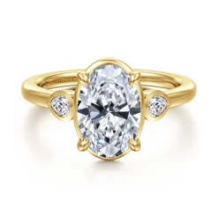 Gabriel & Co. Ebony - 14K Yellow Gold Oval Three Stone Diamond Engagement Ring