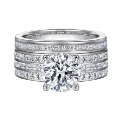 Gabriel & Co. Eedie - 14K White Gold Round Wide Band Diamond Engagement Ring
