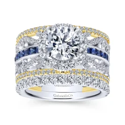 New Gabriel & Co. Efron - 14K White-Yellow Gold Round Halo Sapphire and Diamond Channel Set Engagement Ring