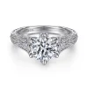 Sale Gabriel & Co. Elanie - Vintage Inspired 14K White Gold Round Diamond Engagement Ring
