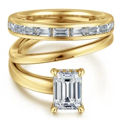 Sale Gabriel & Co. Elena - 14K Yellow Gold Bypass Emerald Cut Diamond Engagement Ring