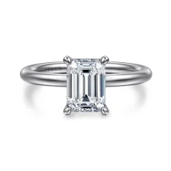 Best Gabriel & Co. Elia - 14K White Gold Solitaire Emerald Cut Diamond Engagement Ring