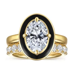 Discount Gabriel & Co. Eli - 14K Yellow Gold Compass Bezel Prong Enamel Black Oval Diamond Engagement Ring