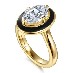 Discount Gabriel & Co. Eli - 14K Yellow Gold Compass Bezel Prong Enamel Black Oval Diamond Engagement Ring
