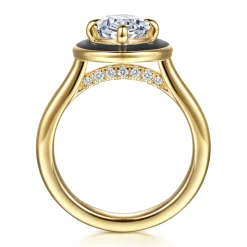 Discount Gabriel & Co. Eli - 14K Yellow Gold Compass Bezel Prong Enamel Black Oval Diamond Engagement Ring