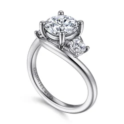 Best Gabriel & Co. Elin - 14K White Gold Round Three Stone Diamond Engagement Ring