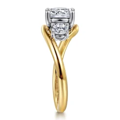 Sale Gabriel & Co. Elin - 14K White-Yellow Gold Cushion Cut Three Stone Diamond Engagement Ring