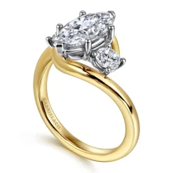 Outlet Gabriel & Co. Elin - 14K White-Yellow Gold Marquise Shape Three Stone Diamond Engagement Ring