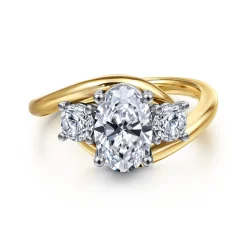 New Gabriel & Co. Elin - 14K White-Yellow Gold Oval Three Stone Diamond Engagement Ring