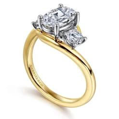 New Gabriel & Co. Elin - 14K White-Yellow Gold Oval Three Stone Diamond Engagement Ring