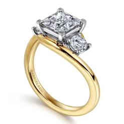 Gabriel & Co. Elin - 14K White-Yellow Gold Princess Cut Three Stone Diamond Engagement Ring