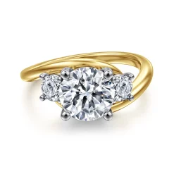 Discount Gabriel & Co. Elin - 14K White-Yellow Gold Round Three Stone Diamond Engagement Ring