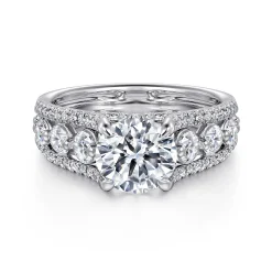 Clearance Gabriel & Co. Elisse - 14K White Gold Wide Band Round Diamond Engagement Ring
