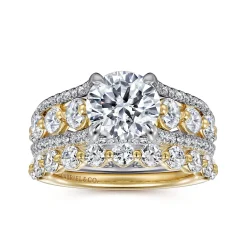 New Gabriel & Co. Elisse - 14K Yellow-White Gold Wide Band Round Diamond Engagement Ring
