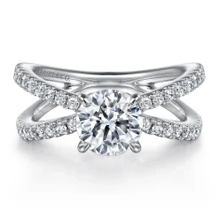 Sale Gabriel & Co. Elite - 14K White Gold Split Shank Round Diamond Engagement Ring
