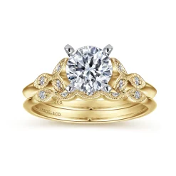 Sale Gabriel & Co. Eliza - Vintage Inspired 14K White-Yellow Gold Split Shank Round Diamond Engagement Ring