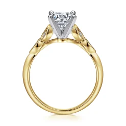 Sale Gabriel & Co. Eliza - Vintage Inspired 14K White-Yellow Gold Split Shank Round Diamond Engagement Ring