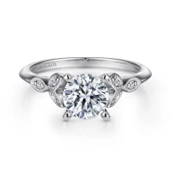 Best Gabriel & Co. Eliza - Vintage Inspired 14K White Gold Split Shank Round Diamond Engagement Ring