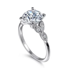 Best Gabriel & Co. Eliza - Vintage Inspired 14K White Gold Split Shank Round Diamond Engagement Ring