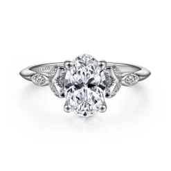 Hot Gabriel & Co. Eliza - Vintage Inspired 14K White Gold Split Shank Oval Diamond Engagement Ring