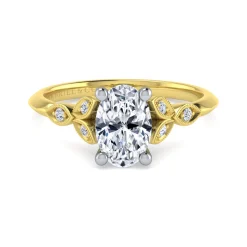 Best Gabriel & Co. Eliza - Vintage Inspired 14K White-Yellow Gold Split Shank Oval Diamond Engagement Ring