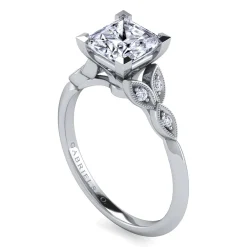 Best Gabriel & Co. Eliza - Vintage Inspired 14K White Gold Split Shank Princess Cut Diamond Engagement Ring