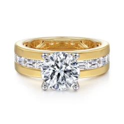 Online Gabriel & Co. Elsaa - 14K Yellow-White Gold Channel Set Baguette Wide Band Round Diamond Engagement Ring