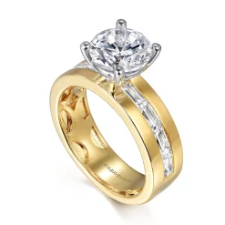 Online Gabriel & Co. Elsaa - 14K Yellow-White Gold Channel Set Baguette Wide Band Round Diamond Engagement Ring