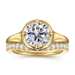 New Gabriel & Co. Elsa - 14K Yellow Gold Compass Bezel Prong Round Solitaire Diamond Engagement Ring
