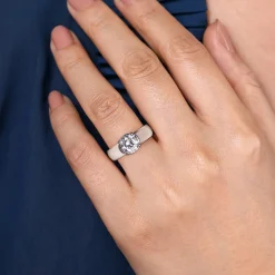 New Gabriel & Co. Elza - 14K White Gold Bezel Prong Wide Band Round Diamond Engagement Ring