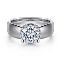 New Gabriel & Co. Elza - 14K White Gold Bezel Prong Wide Band Round Diamond Engagement Ring
