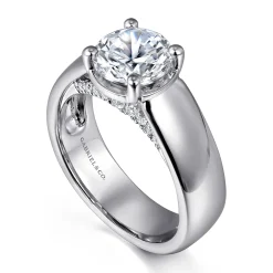 New Gabriel & Co. Elza - 14K White Gold Bezel Prong Wide Band Round Diamond Engagement Ring