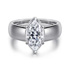 Clearance Gabriel & Co. Elza - 14K White Gold Bezel Prong Wide Band Marquise Diamond Engagement Ring