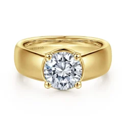 Sale Gabriel & Co. Elza - 14K Yellow Gold Bezel Prong Wide Band Round Diamond Engagement Ring