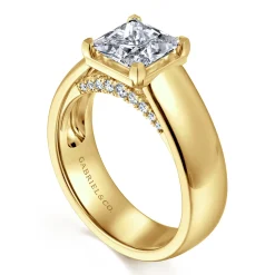 Best Gabriel & Co. Elza - 14K Yellow Gold Bezel Prong Wide Band Princess Cut Diamond Engagement Ring
