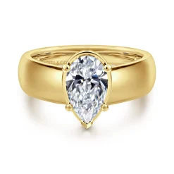 Sale Gabriel & Co. Elza - 14K Yellow Gold Bezel Prong Wide Band Pear Diamond Engagement Ring
