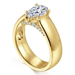 Sale Gabriel & Co. Elza - 14K Yellow Gold Bezel Prong Wide Band Pear Diamond Engagement Ring