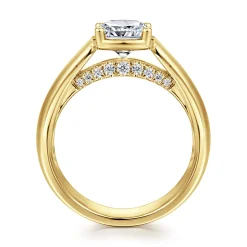 Gabriel & Co. Elza - 14K Yellow Gold Bezel Prong Wide Band Cushion Diamond Engagement Ring