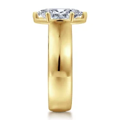 New Gabriel & Co. Elza - 14K Yellow Gold Bezel Prong Wide Band Marquise Diamond Engagement Ring