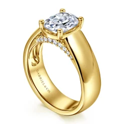 Gabriel & Co. Elza - 14K Yellow Gold Bezel Prong Wide Band Elongated Cushion Diamond Engagement Ring