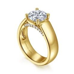 Sale Gabriel & Co. Elza - 14K Yellow Gold Bezel Prong Wide Band Round Diamond Engagement Ring