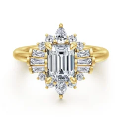 Sale Gabriel & Co. Emarie - 14K Yellow Gold Emerald Cut Halo Diamond Engagement Ring