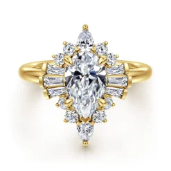 New Gabriel & Co. Emarie - 14K Yellow Gold Pear Shape Halo Diamond Engagement Ring