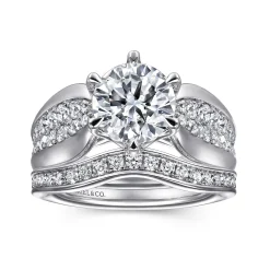 Outlet Gabriel & Co. Ember - 14K White Gold 6 Prong Wide Band Round Diamond Engagement Ring