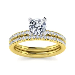 Clearance Gabriel & Co. Emberlynn - 14K White-Yellow Gold Round Diamond Engagement Ring