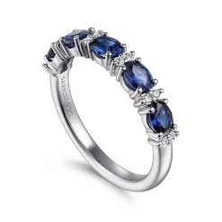 Best Gabriel & Co. Emelia - 14K White Gold Oval Sapphire and Diamond Anniversary Band - 0.1 ct