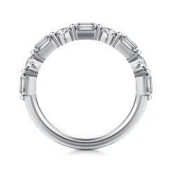 Gabriel & Co. Emerald - 14K White Gold Baguette and Round Diamond Anniversary Band - 1 ct