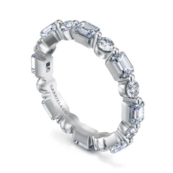 Gabriel & Co. Emerald - 14K White Gold Emerald Cut and Round Diamond Eternity Band - 1.69 ct